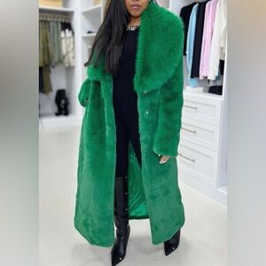 Luxurious Long Green Faux Fur Coat